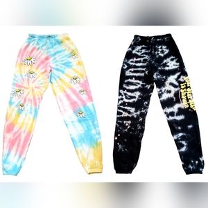 2 Pair BSR By Samii Ryan Jogger Sweat Pant Womens S Tie Dye Rainbow Stars Fleece